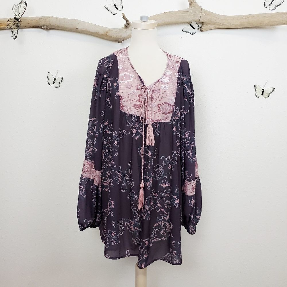Loralette boho floral velvet kimono cover up